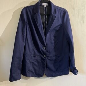 Croft & Barrow Women's Size XL Navy Blazer Polka Dot‎ Business Jacket